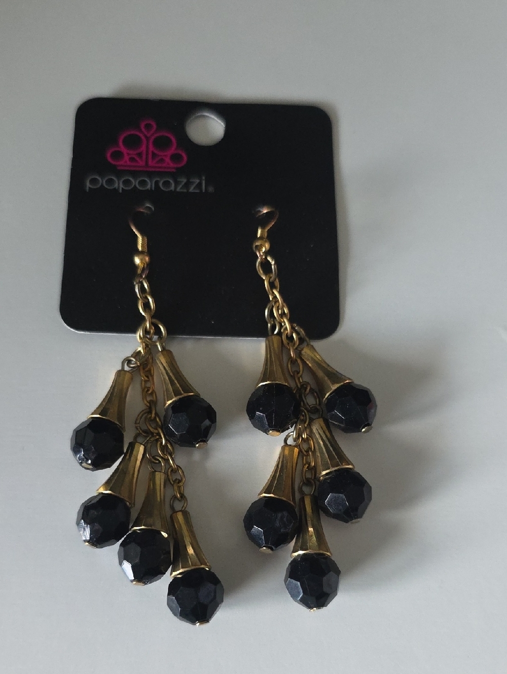 Paparazzi Gold and Black Faceted Bead Cascade Earrings